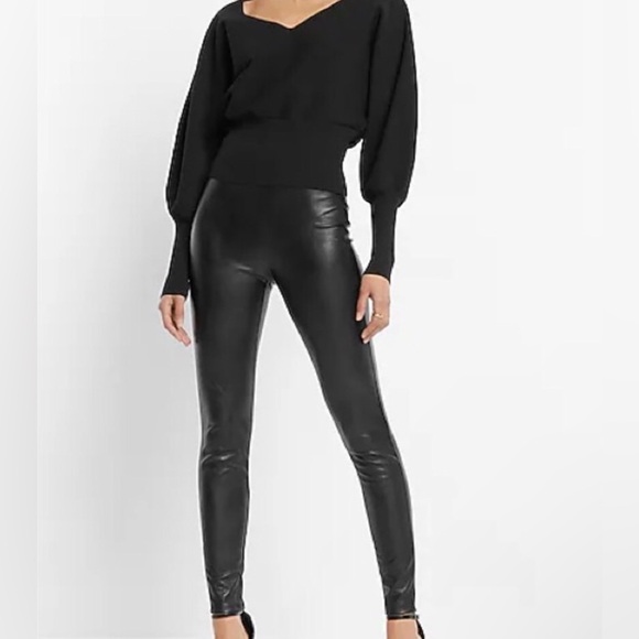 EXPRESS black super high rise faux leather leggings w/ stretch NEW w/ tags RE$69 - Picture 12 of 12